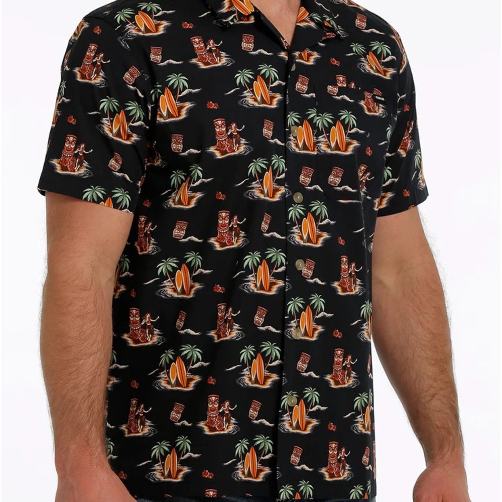 Cinch Men's Tiki Print Camp Short Sleeve Western Shirt